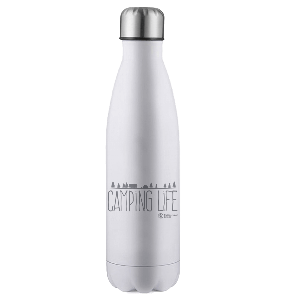 Camping Life 17oz Stainless Steel Water Bottle with UV printed designs, showcasing its durable and stylish features.